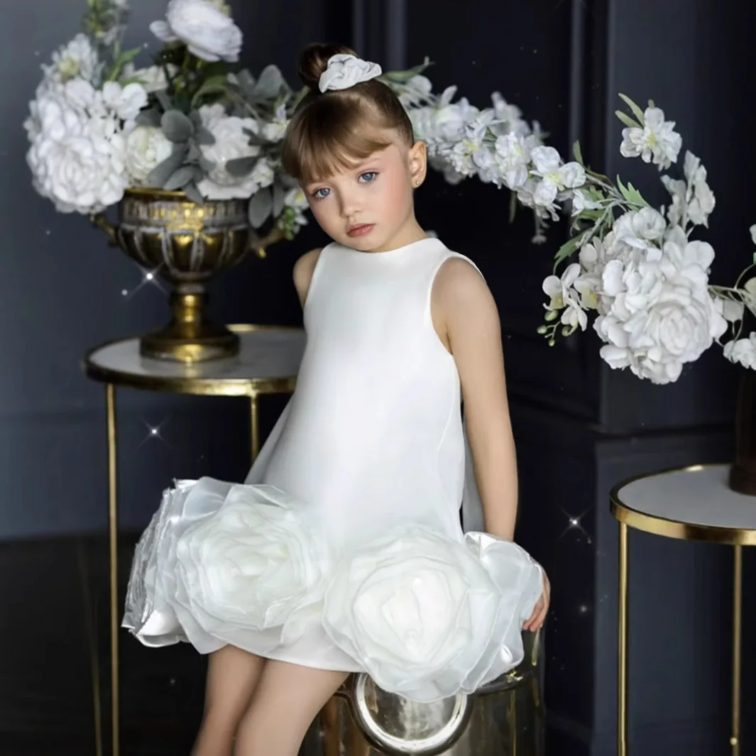 

1-12 years red party dresses for Girls birthday dress white flower wedding princess children's performance
