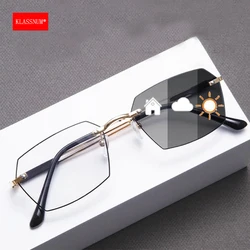 KLASSNUM Men Photochromic Anti Blue Light Glasses Slim Frame Ultra Light Eyepiece Transparent Computer Chameleon Sunglasses New