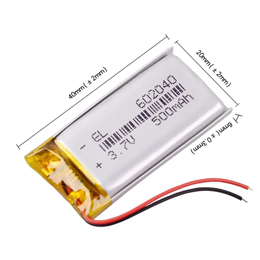 Silicone Wires 602040 500mAh Rechargeable Battery 3.7v Li Ion Po Lithium Polymer Batteries For gamepad  table lipo