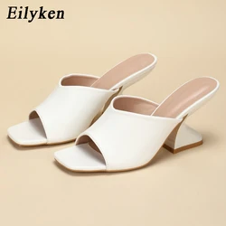 Eilyken Summer Women Shallow Square Toe  Slides Sweet Pink Green White Female Strange Low Heel  Slippers Mujer Shoes