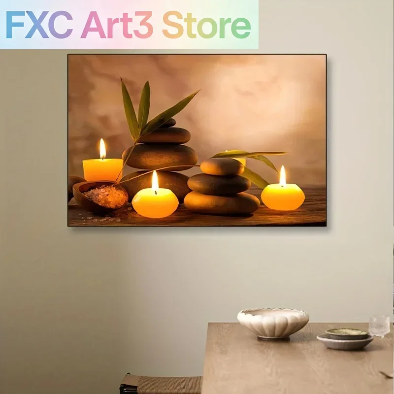 1 pièce, peinture sur toile sans cadre, thème Art, Bougies et Pierres de Massage, pour une relaxation simple et apaisante, affiche murale décorative pour la maison
