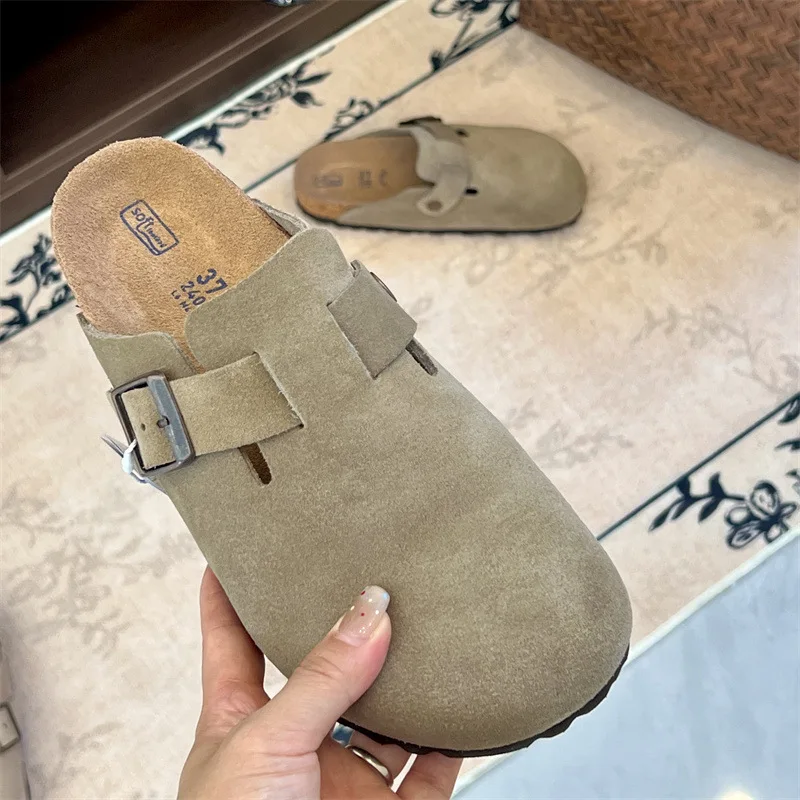 أحذية Boken الجديدة من الجلد الفلين الارتفاع الداخلي تزيد من نعل سميك أحذية Boken شباشب نسائية ملابس صيفية