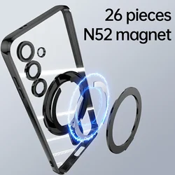 Transparent Electroplated Magnetic Rotating Bracket Case for Samsung Galaxy S25 Ultra S24 Plus Wireless Charging Shockproof Case