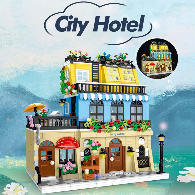 Klemmbausteine Haus City Hotel Architecture Häuser Bausteine Modell Bausatz, Stadthaus Architektur Gebäude House Modular Building Set für Erwachsene und Kinder (1464 Teile)