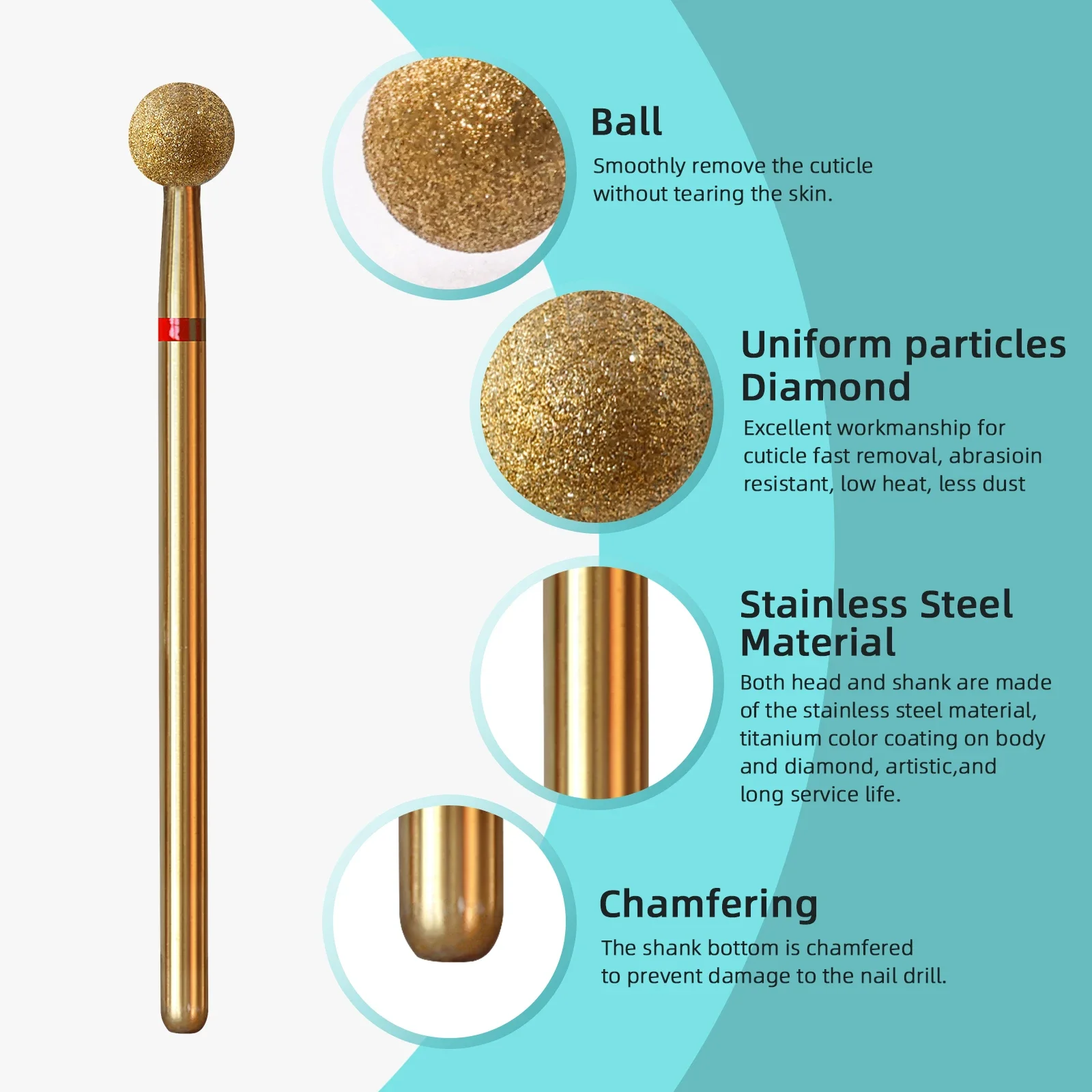 HYTOOS-broca para limpieza de cutículas, bola de 5mm, brocas para uñas de diamante ruso de titanio, accesorios para limpiador de uñas, herramienta para piel muerta