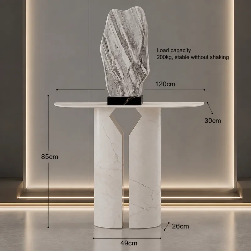 Semi Round Entrance Table Light Luxury Entryway Cabinet Simple Modern Rock Slab Foyer Console China Red Arc End View Platform