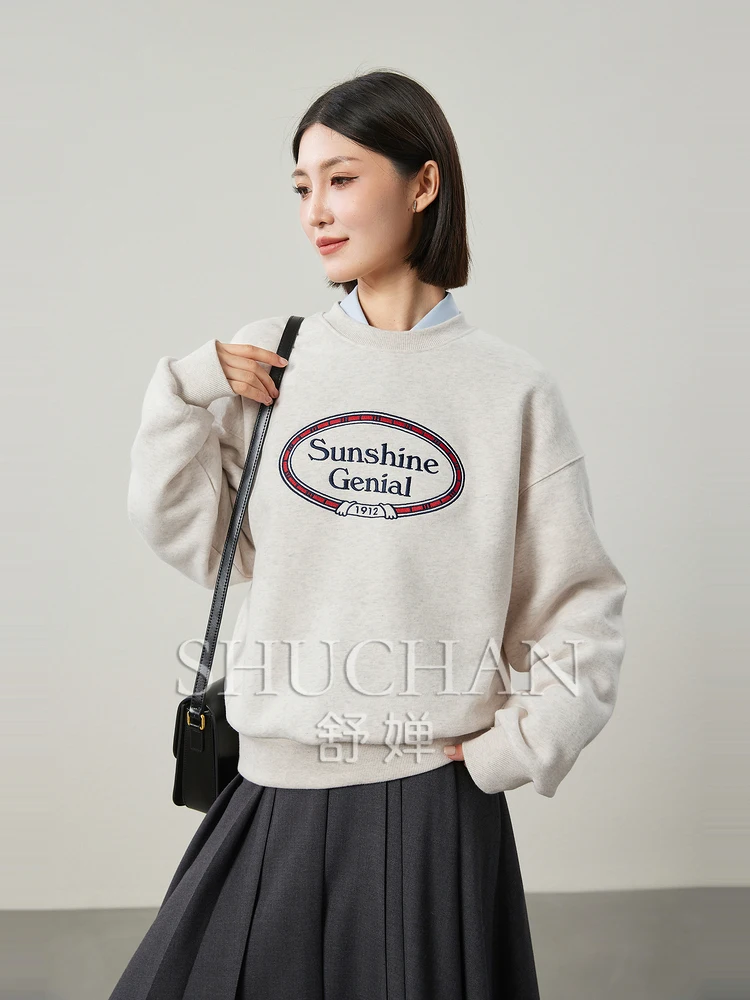 

86.7% Cotton Good Quality American Retro Casual Embroidered Crew Neck Pullover Sweater 24 Autumn and Winter