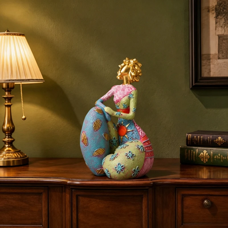 Bohemian style women's resin ornaments vintage paintings seated female statues living room tabletop art decor housewarming gifts