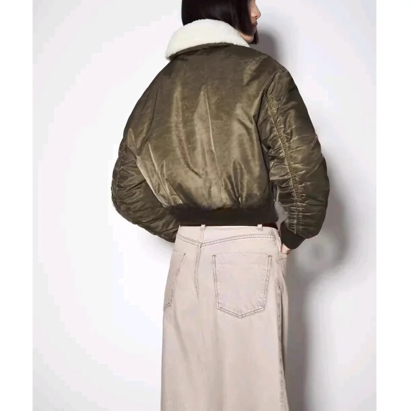 Inverno novo feminino jaet zíper sle longo sve turn-down colarinho de pele do falso casaco removível commute faion outono 2025