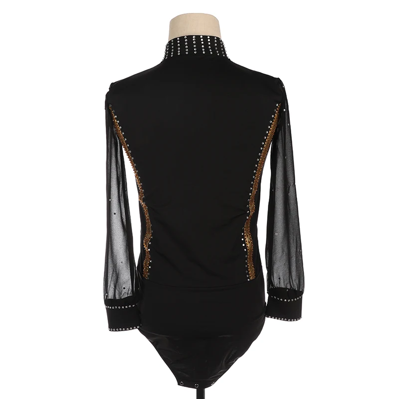 Black Figure Skating International Standard Ballroom Chinese men jumpsuit leotard  Ice Costume Dance Costume With Black Mesh