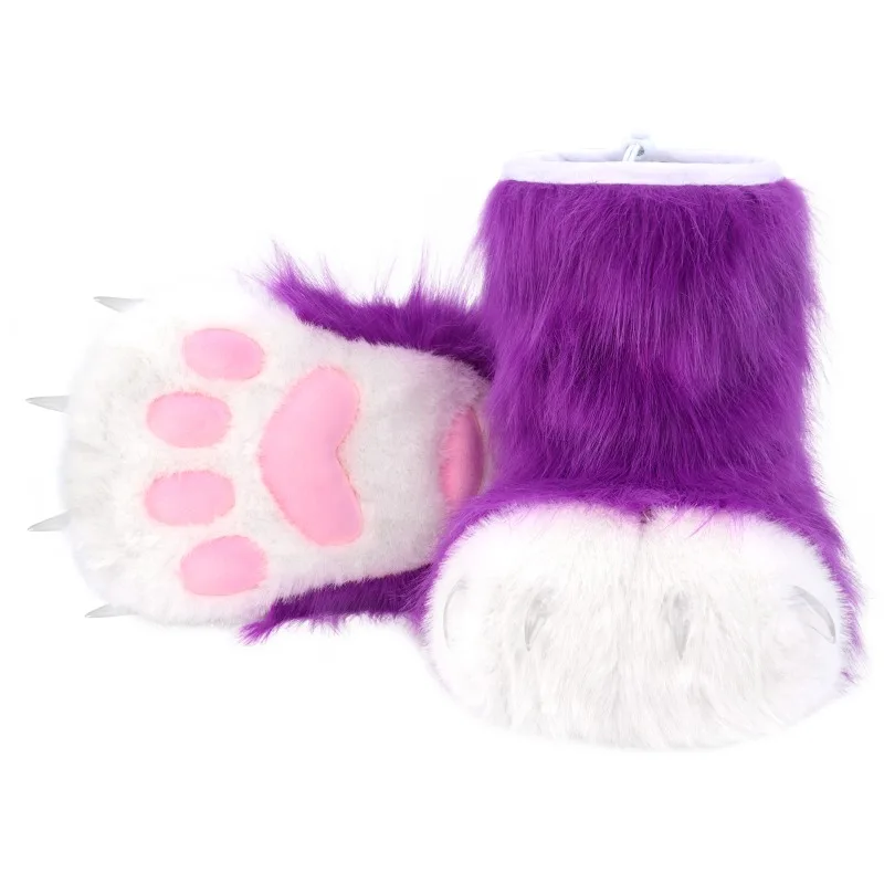 Furry Animal Paw Women Boots Fashion Slippers Fuzzy Boots Fox Bear Claw Shoes Warm Winter Shoes Cosplay Accessories