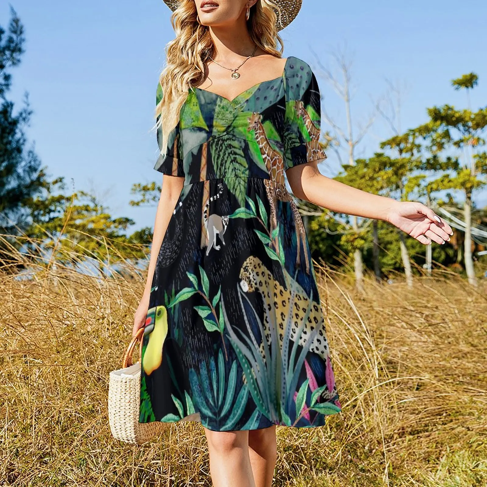 Jungle Theme Pattern Short Sleeved Dress dress summer women party dresses Dress