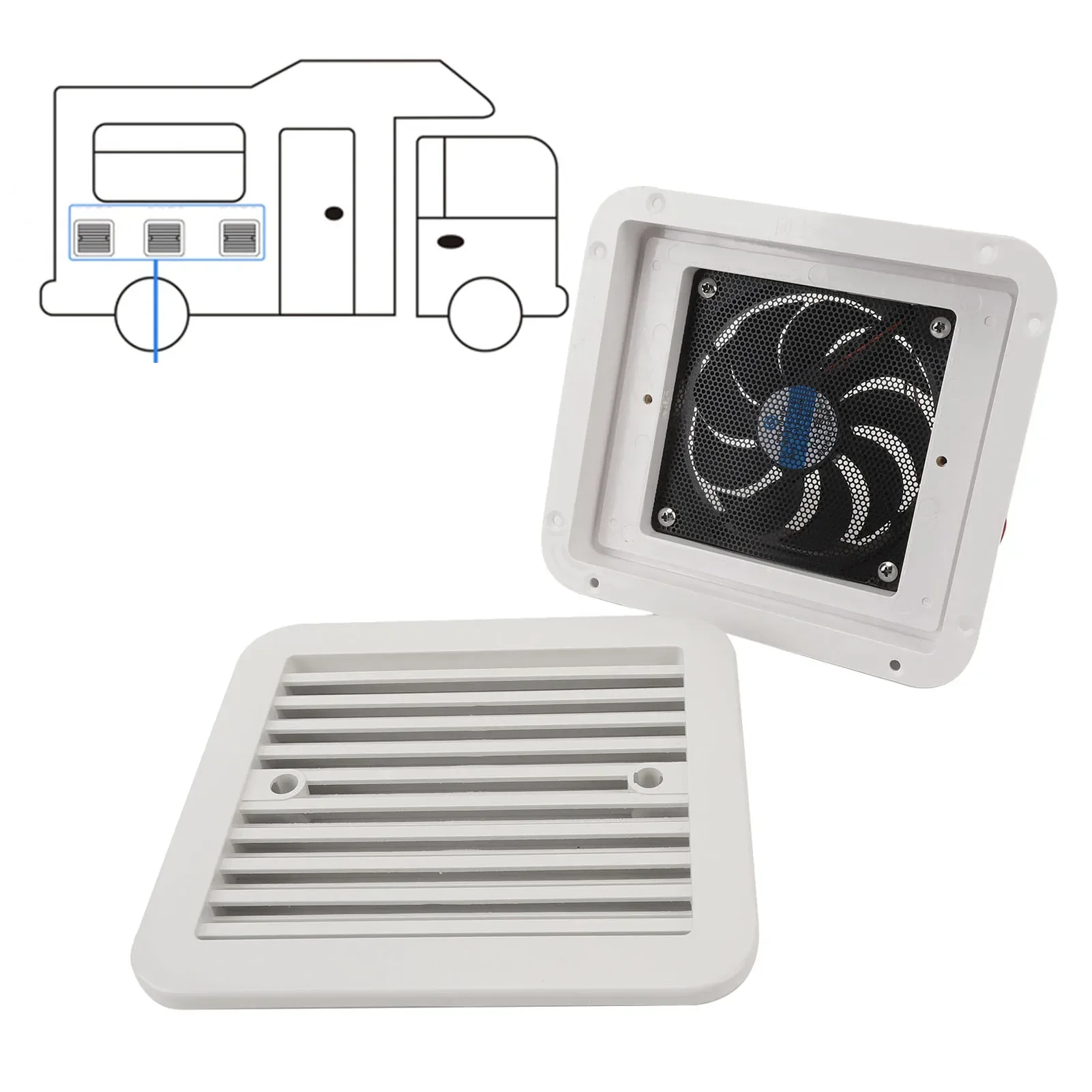 RV Side Vent Fan Motorhome Side Exhaust Fan ABS 5V One Way Silent With Mosquito Net for Camper Yacht Bathroom Kitchen