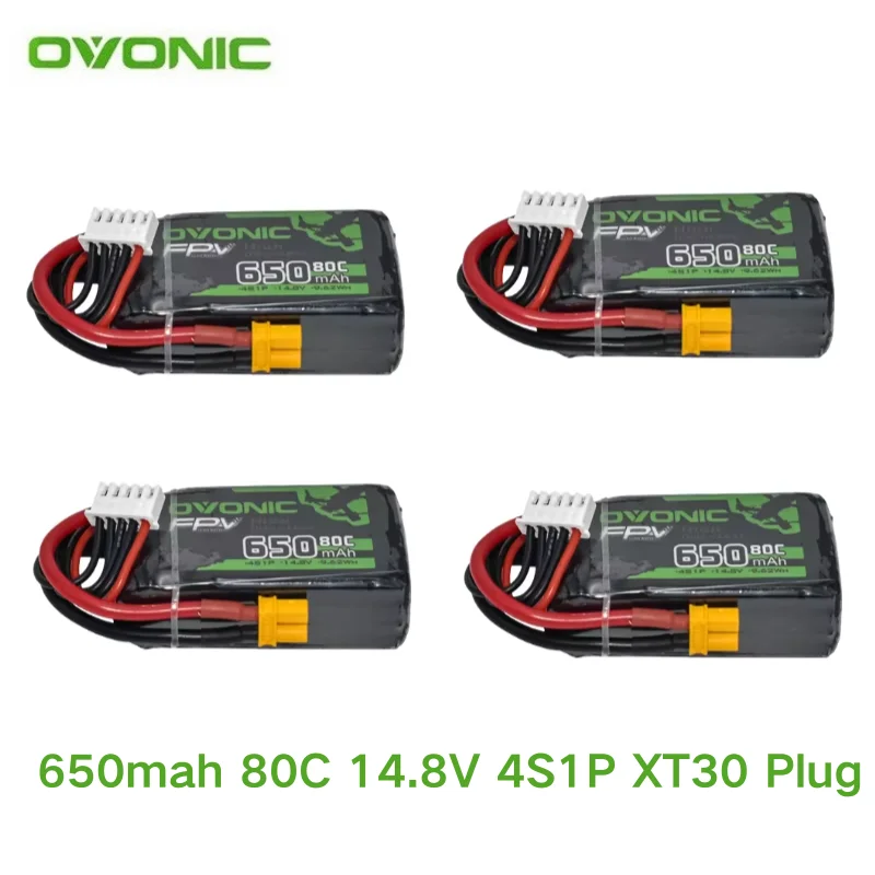 4Pcs Ovonic 650mAh 80C 14.8V Lipo Battery For RC Helicopter Quadcopter FPV Racing Drone Parts With XT30 Plug 4S Battery