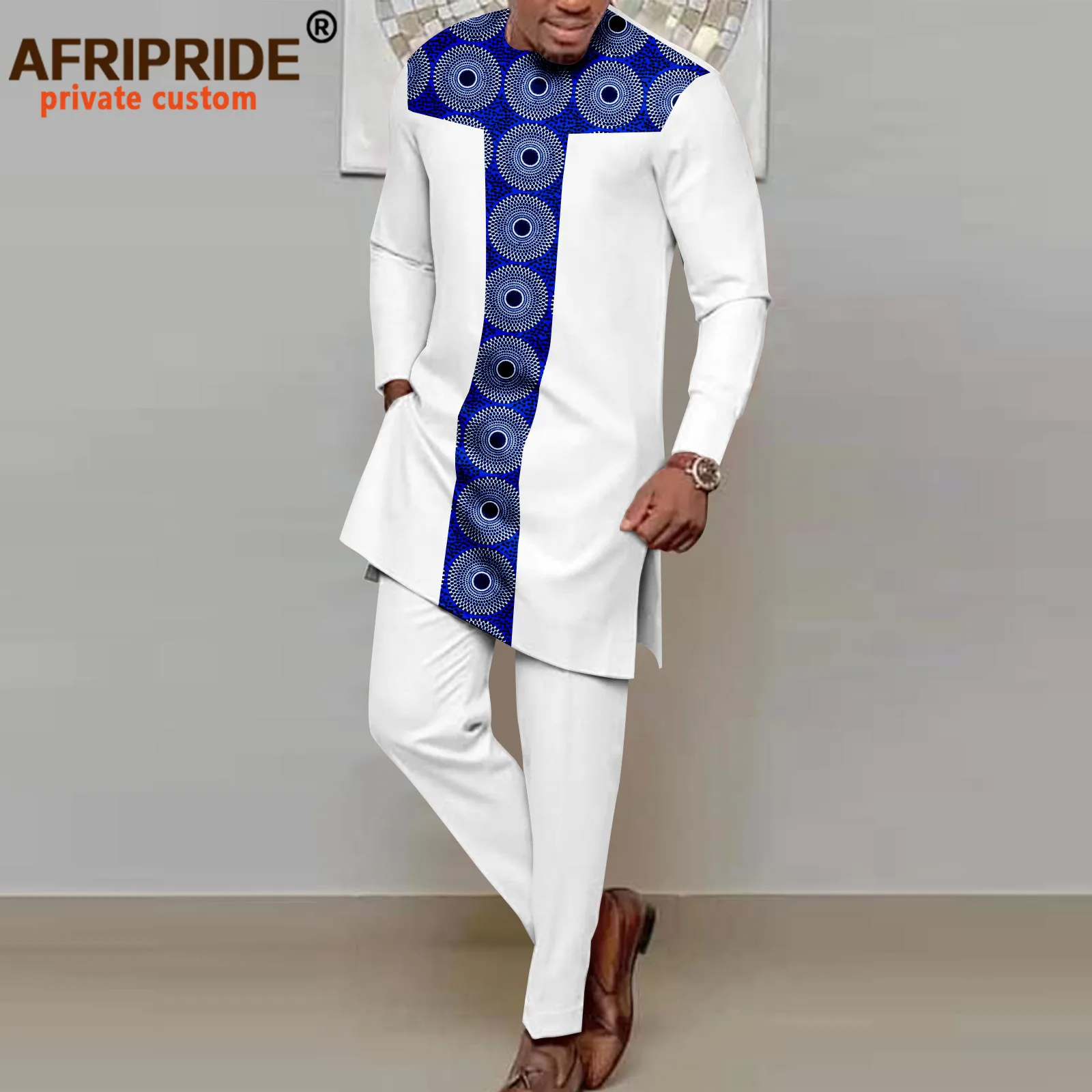 

African Print Clothes for Men Casual Tracksuit Print Shirt and Pants Set Long Sleeve O-Neck Attire Dashiki Outfits A2216143