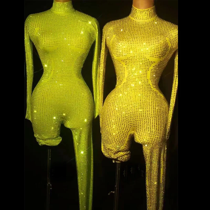 Gogo Tänzerin Kostüm Frauen Sexy Pole Dance Kleidung Drag Queen Outfit Grün Rose Rot Strass Stretch Overall Bar Dj Ds