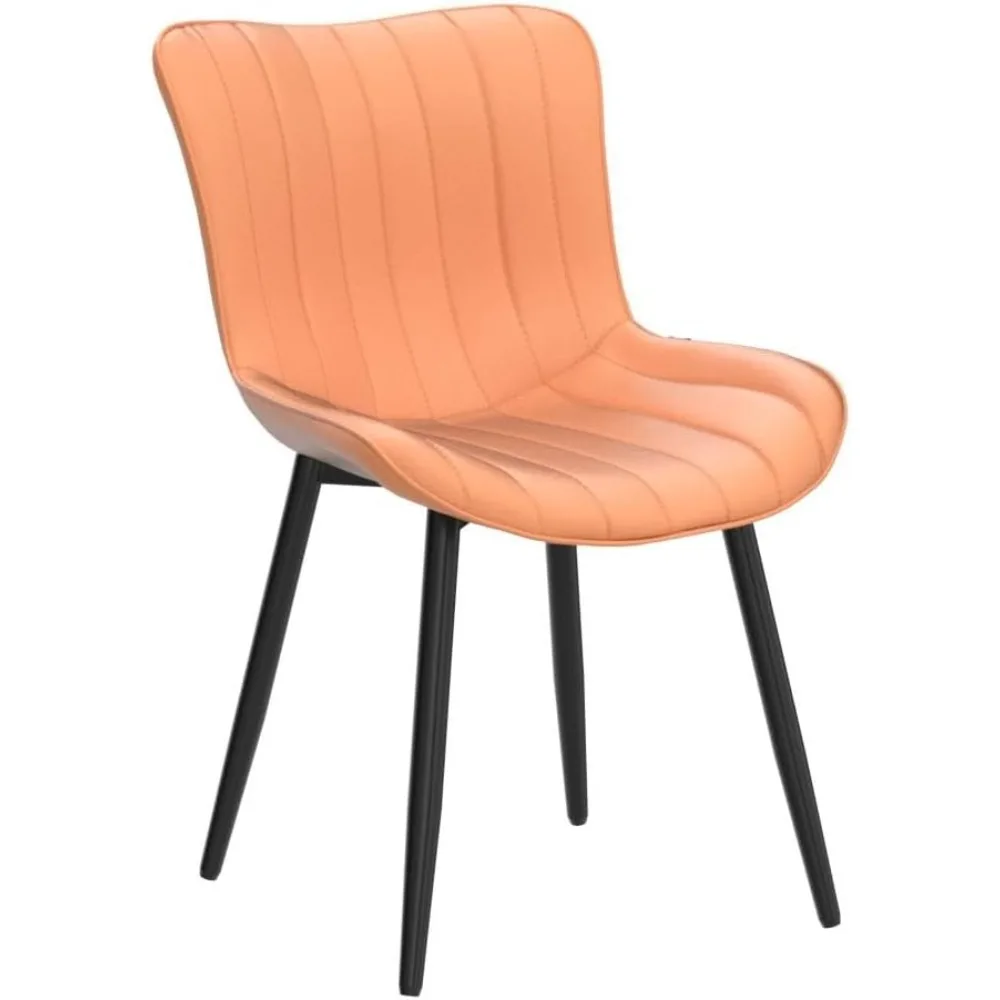 كراسي تناول الطعام الملونة الحديثة في منتصف القرن، مجموعة من 2، كراسي جانبية منجدة من الجلد الصناعي بدون ذراع لتناول الطعام في المطبخ