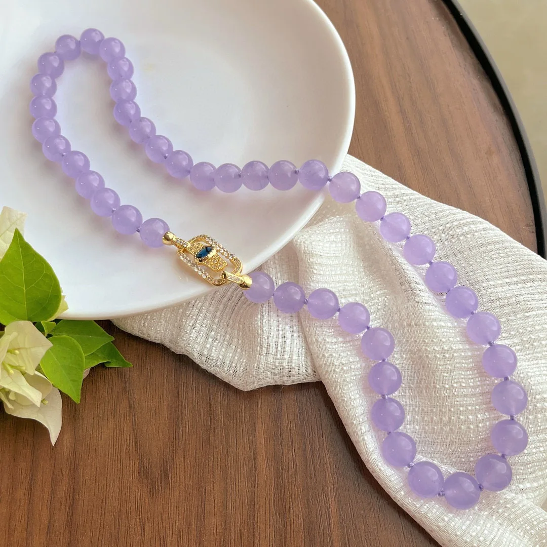 

Extended version, Myanmar jadeite violet quartzite jade necklace, ice transparent, moist, fashionable and versatile, new models