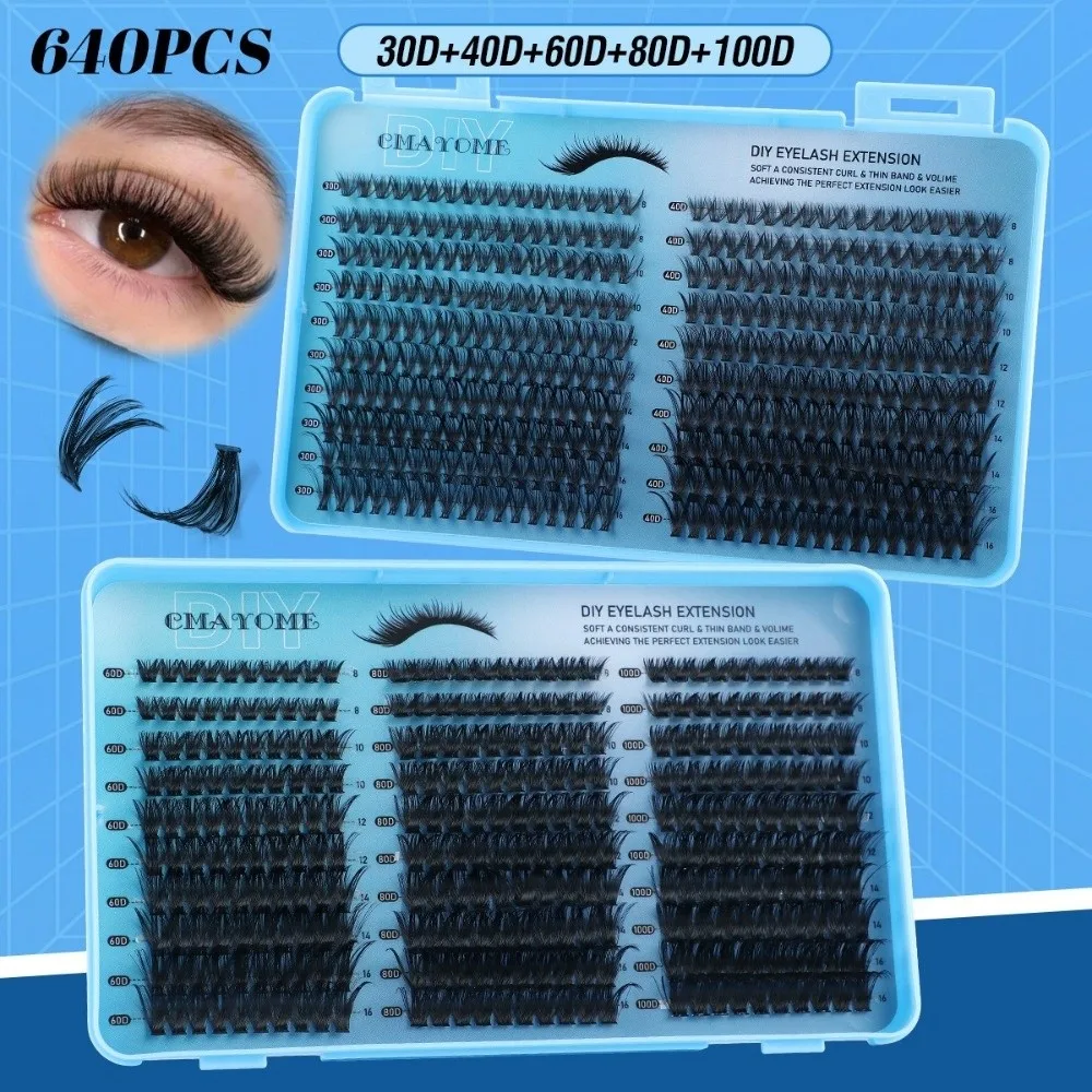 640Pcs 8-16mm Length False Eyelashes Fluffy Texture Thick Volume 3D Faux Mink Lash Wispy Style D Curl Fake Eyelash Easy Removal