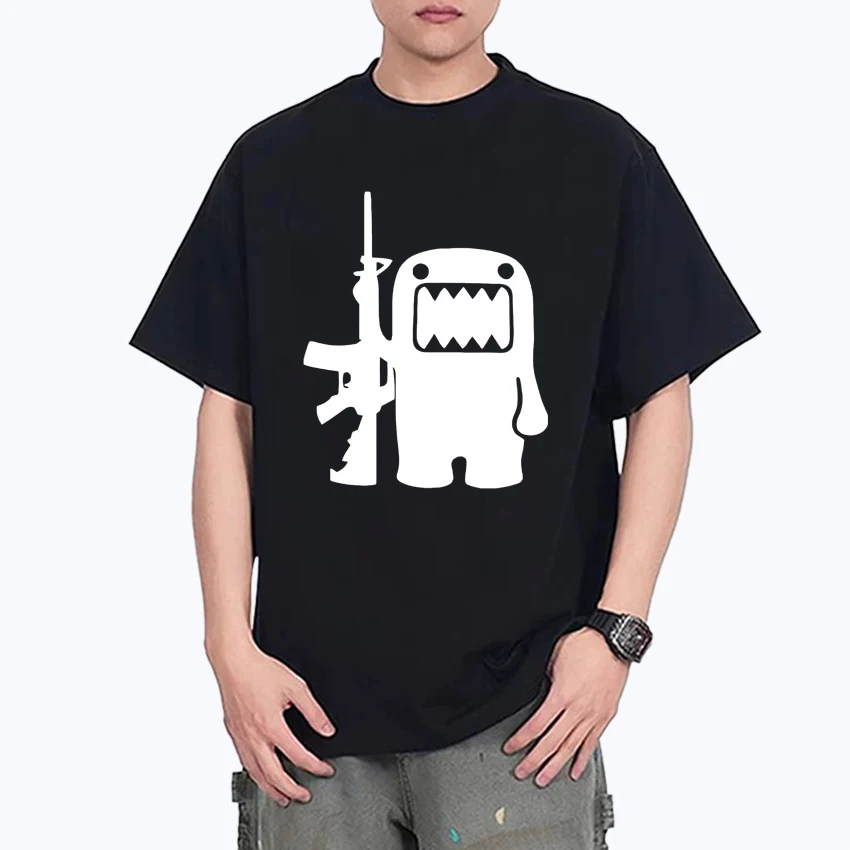 

2025 New in Domo Kun AK47 Printed Crew Neck Tee shirt Summer 100% Cotton Men Women short sleeve t-shirts streetwear Unisex Tops