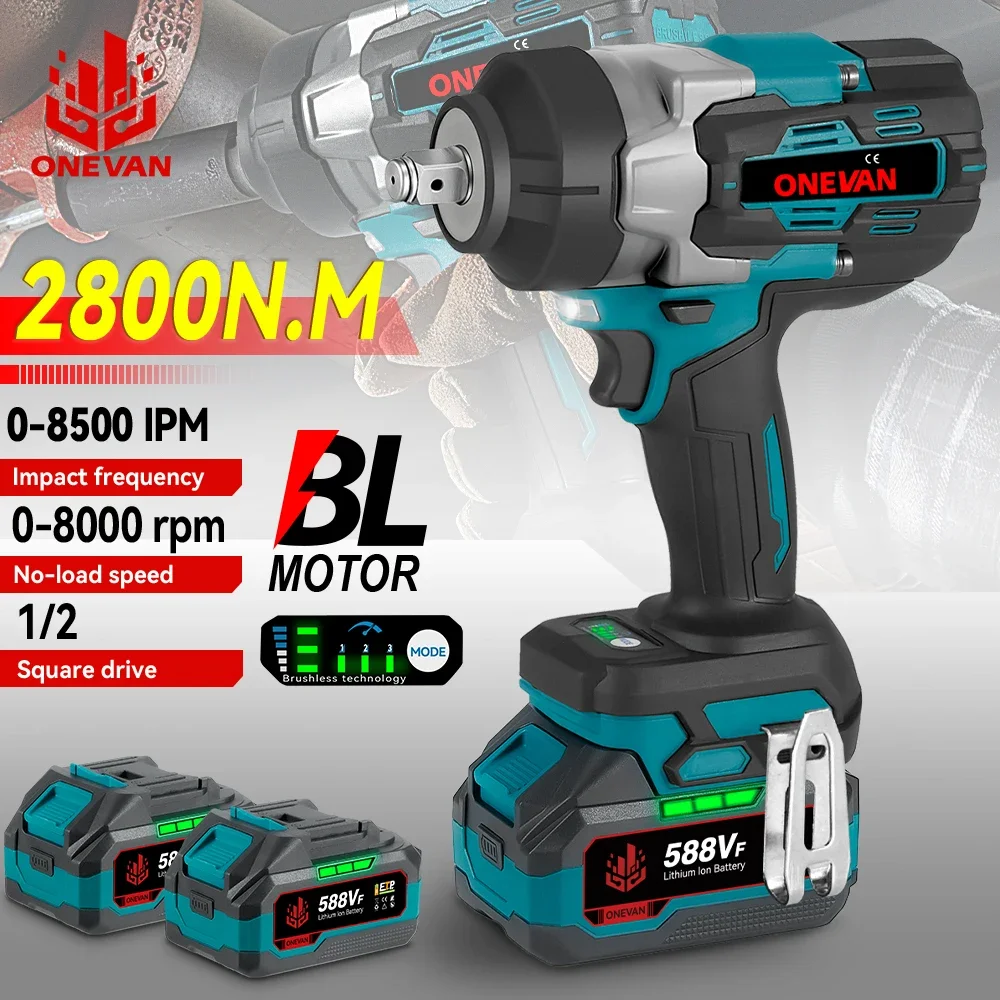 Brushless Electric Impact Wrench 2800N.M 2800W 1/2 Inch Cordless Torque Wrench Screwdriver Power Tool For Makita 18V Battery