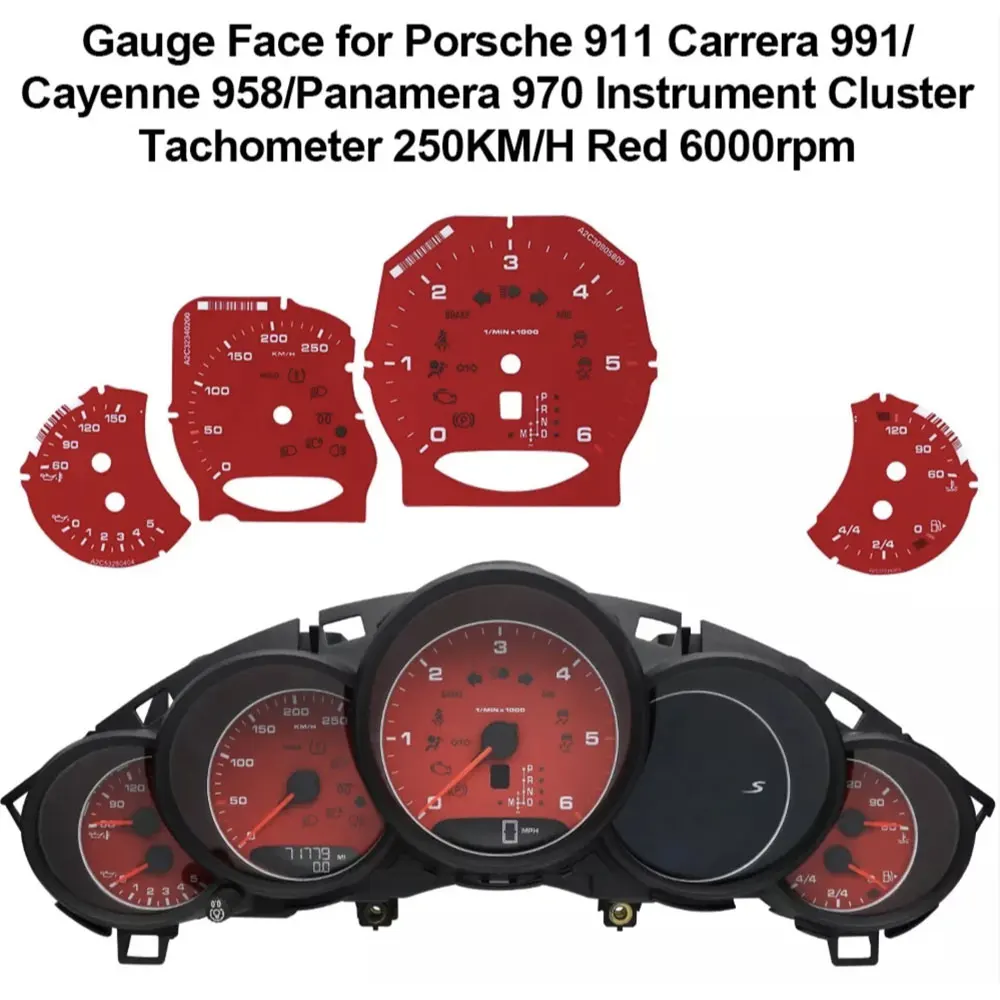 Anzeigeflächen-Overlay für Porsche 911 Carrera 991 / Cayenne 958 / Panamera 970 Instrumentencluster 250 km/h 300 km/h 6000 U/min 8000 U/min – Detail 2