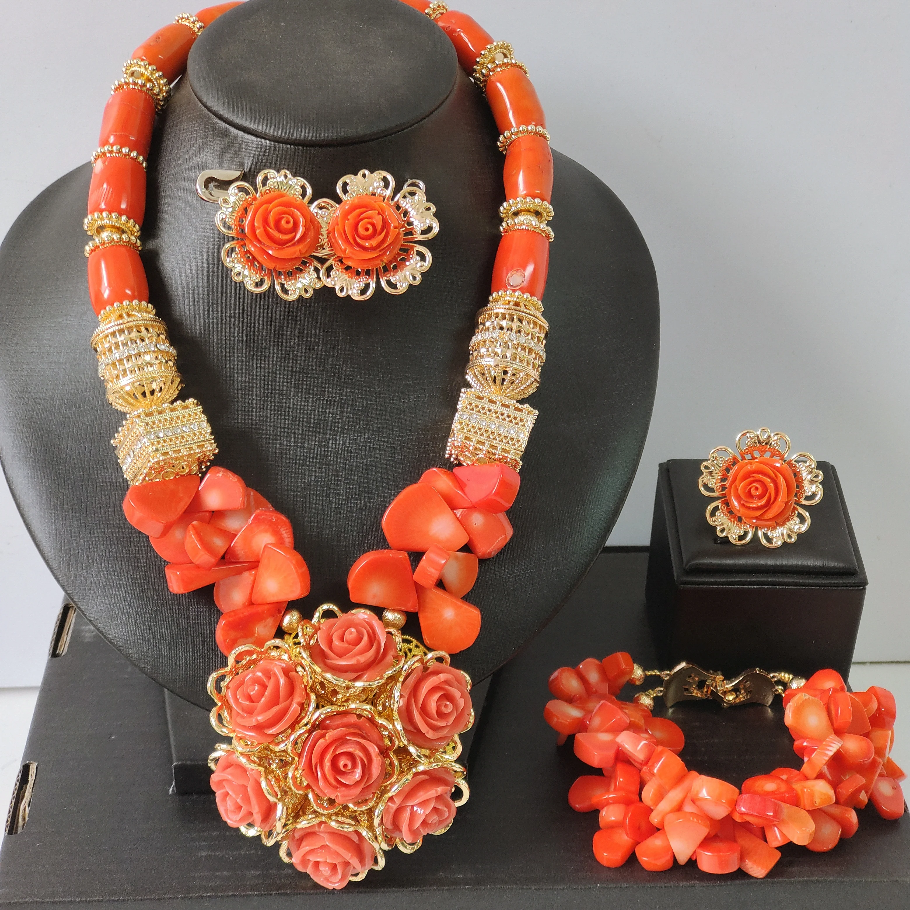 

African Genuine Coral Beads Necklace Sets For Nigerian Weddings Jewellery