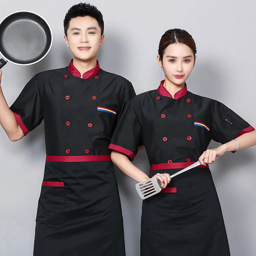 

Short Sleeve Jacket Black Summer Catering Jackets Loose Coat Oil Proof Easy Wash Durable Breathing Fabric Unisex