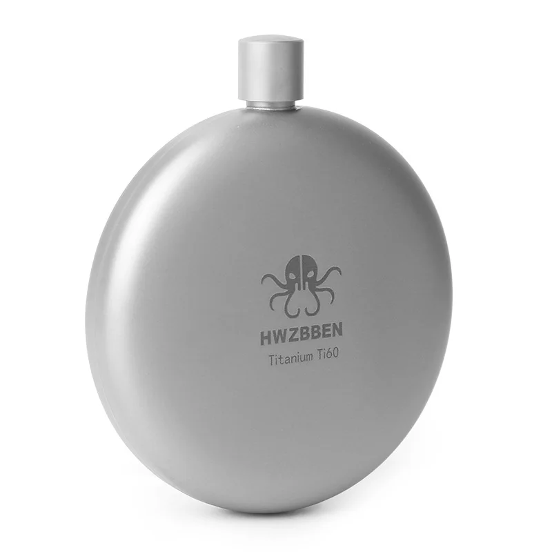 HWZBBEN Outdoor Titanium Hip Flask Whisky Liquor Portable Metal Wine Bottle Round 170ml Flask for Alcohol Camping Equipment