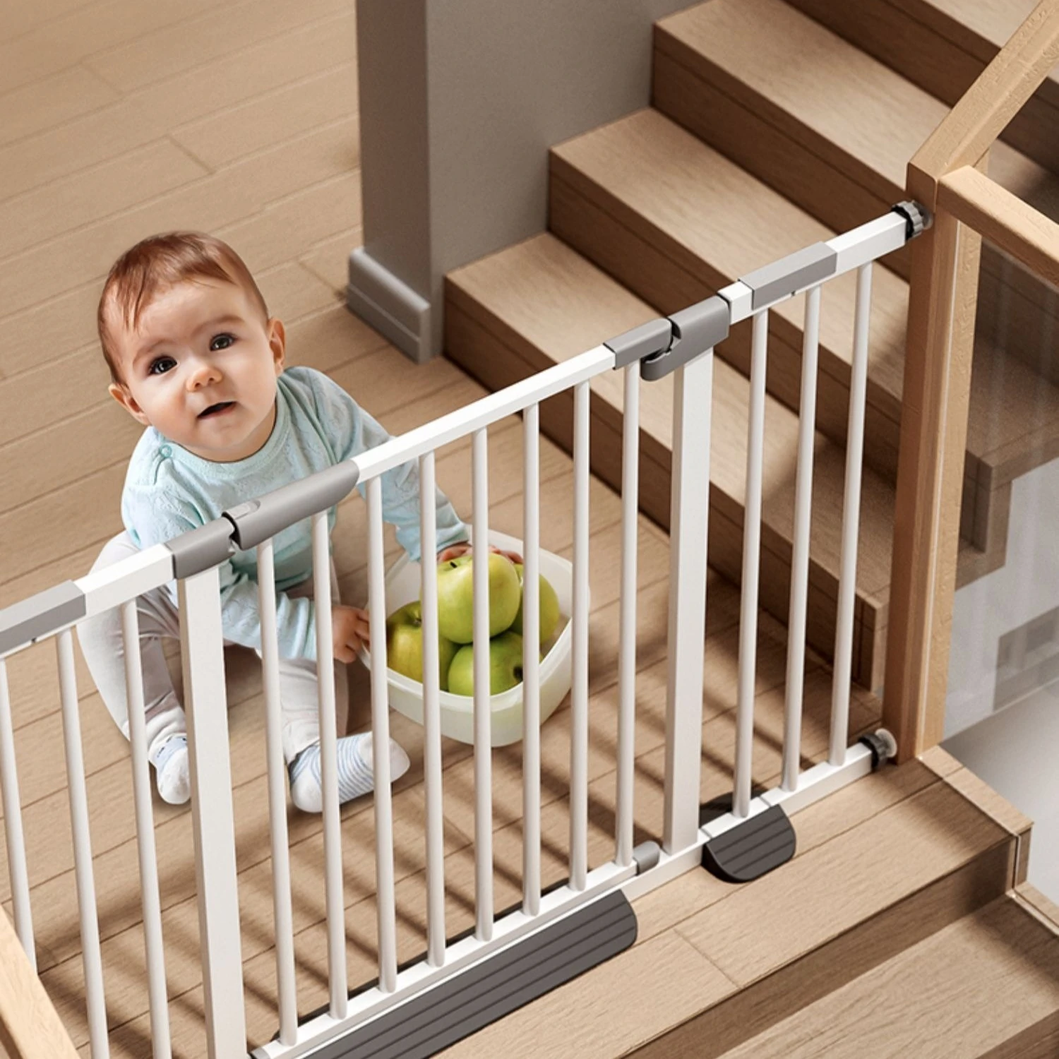 

Baby Gate for Stairs-Self Closing Dog Gate Indoor for Doorways, No Drilling Pressure Mounted Pet Gates for Kids, Easy Walk Throu