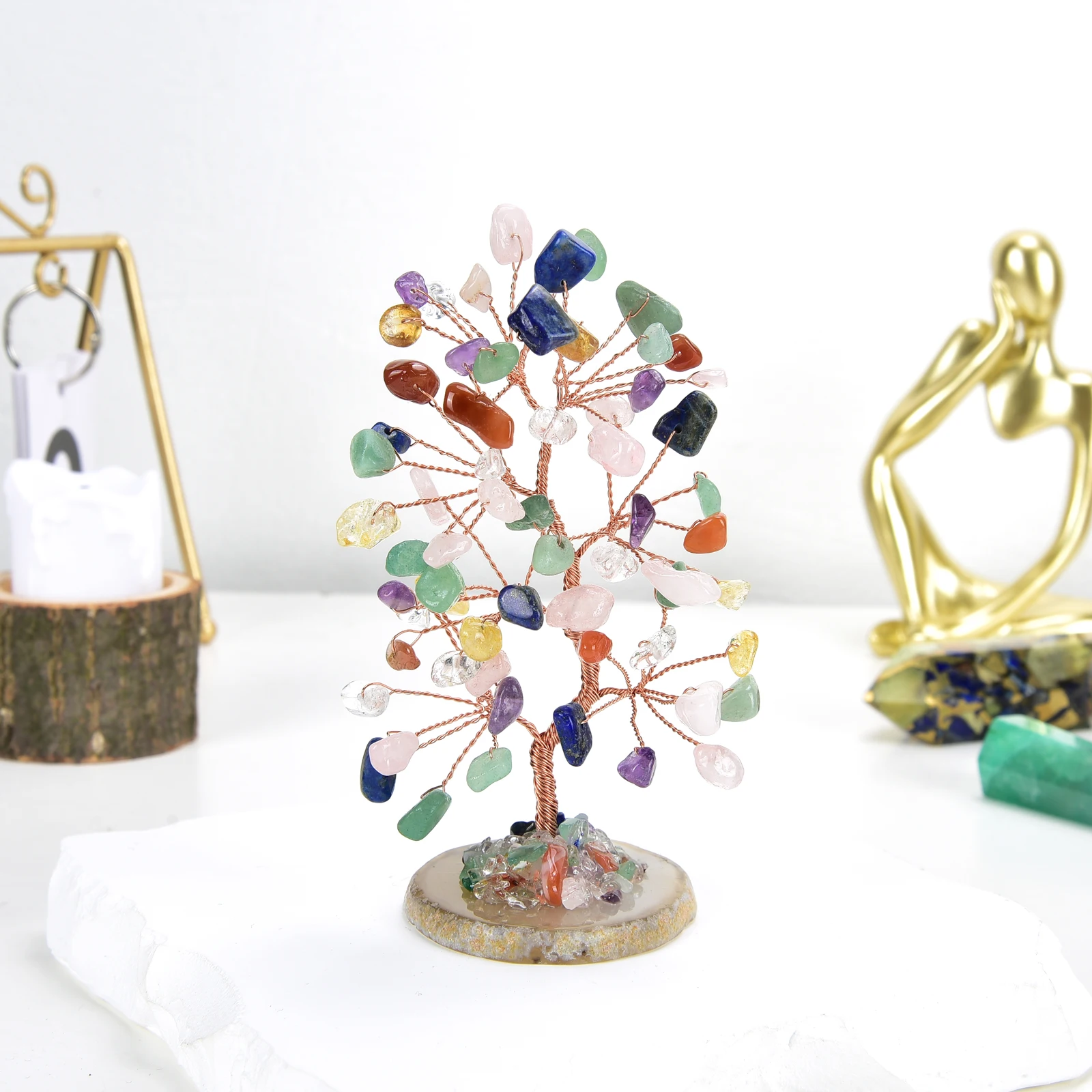 Lucky Crystal Tree Random Stone Base Natural Crystal Money Tree for Positive Energy Crystal Tree Home Office Decoration