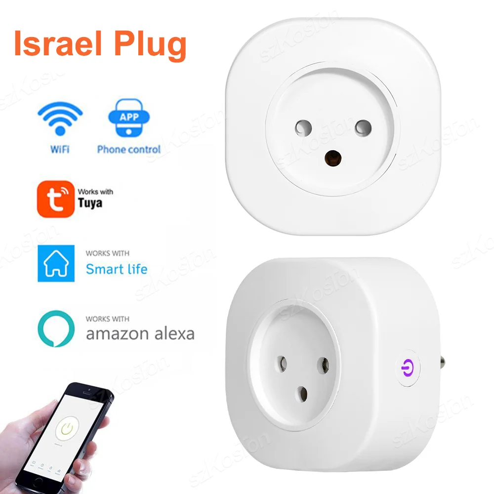 16A Israel Plug Smart Home Wifi Power Plug Smart Socket Outlet Voice Control Work with Alexa Google Assistant Tuya SmartLife APP