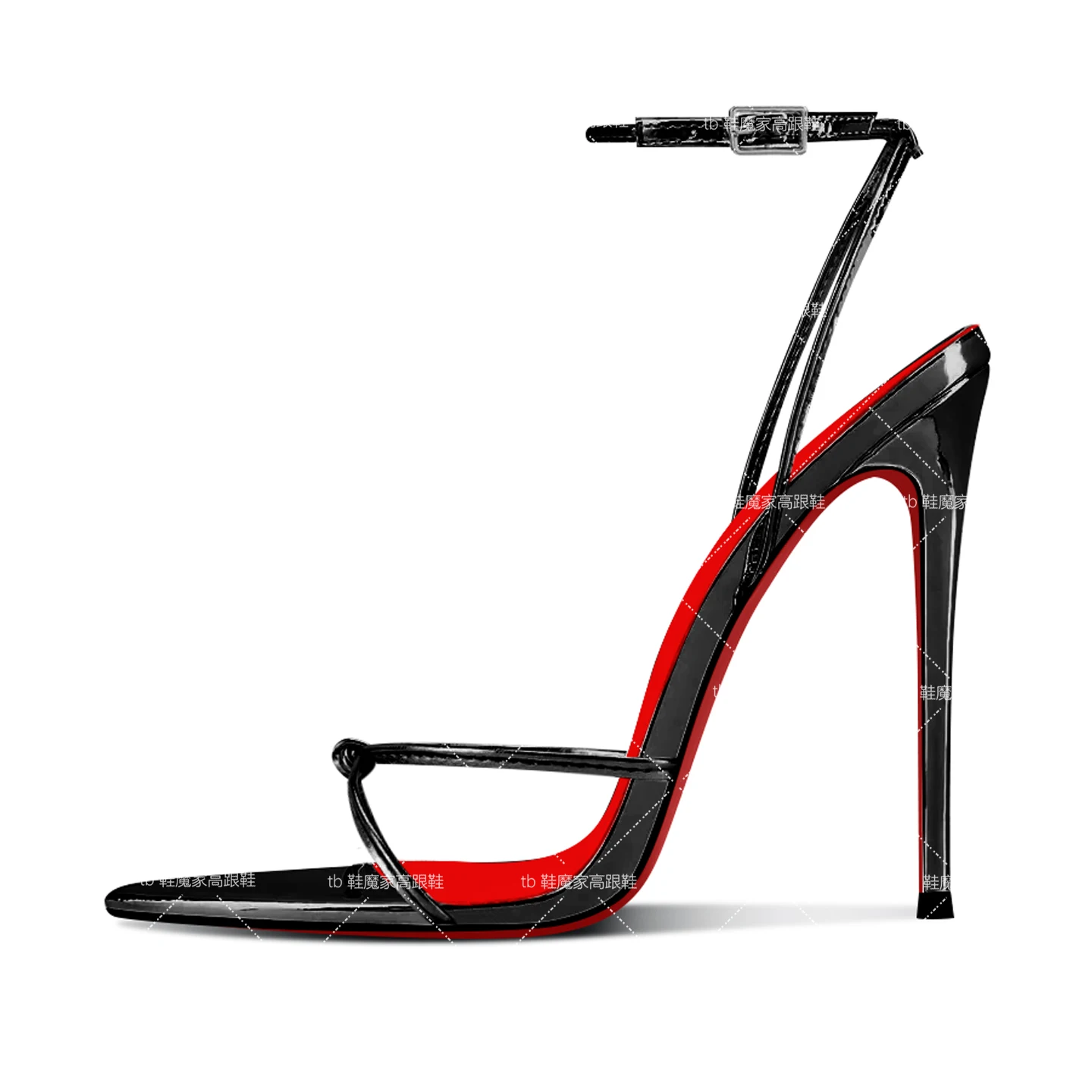 

New 12cm pointed-toe red-soled high heels with open-toe strap, 113cm women's sexy and fashionable plus-size sandals