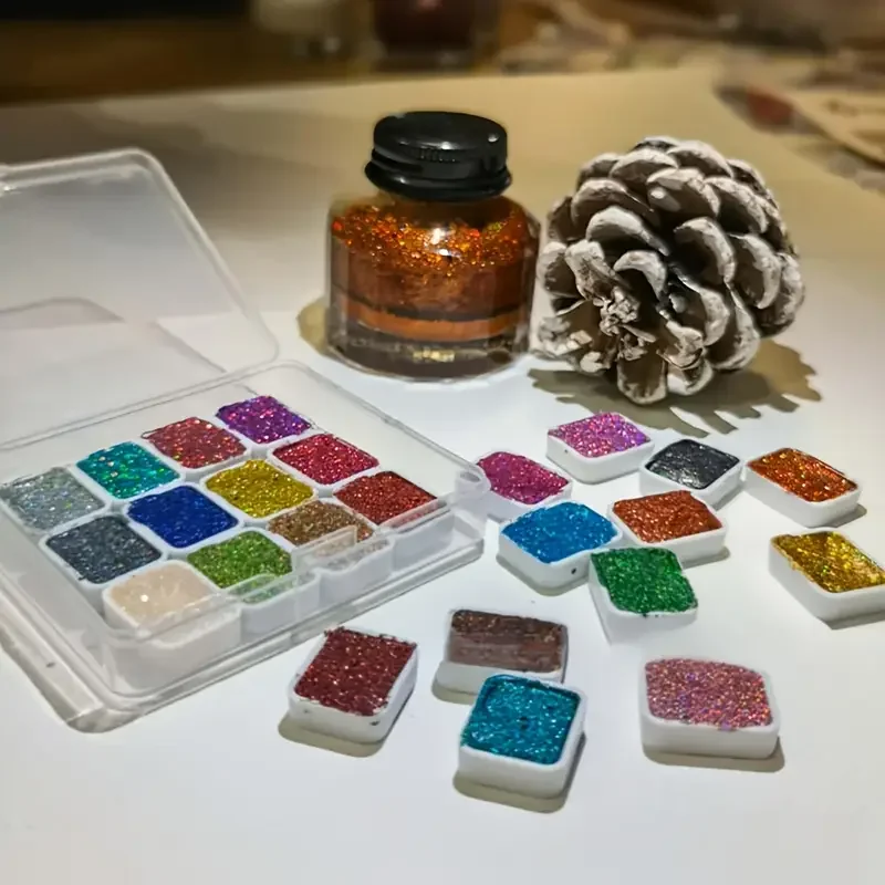 12-Color Laser Solid Watercolor Pigment Fantasy Gold Powder - Art Supplies for Painting, Calligraphy & Watercolor Projects