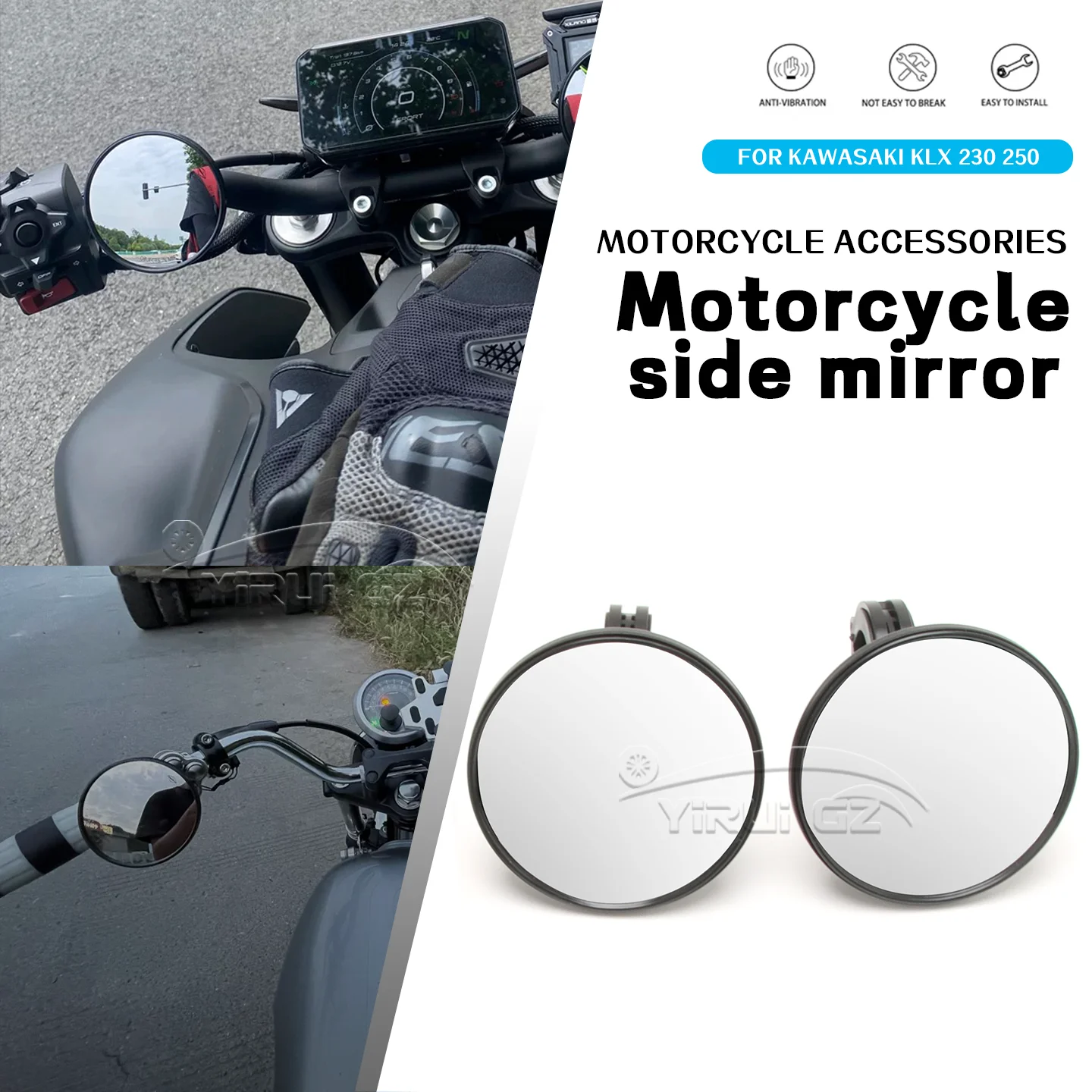 

For Kawasaki KLX 230 250 KLX230 250 250 Motorcycle Blind Spot Auxiliar Retrovisor Espelho Convexo Espelhos de grande angularpara