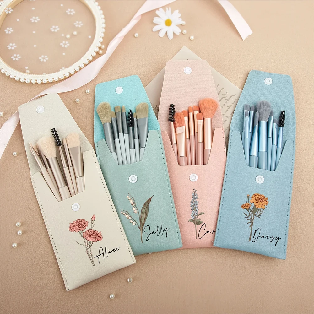 Personalised Birth Flower Makeup Brush Set Bridesmaid Makeup Brush Bag Christmas Bridesmaid Proposal Wedding Gift For Her