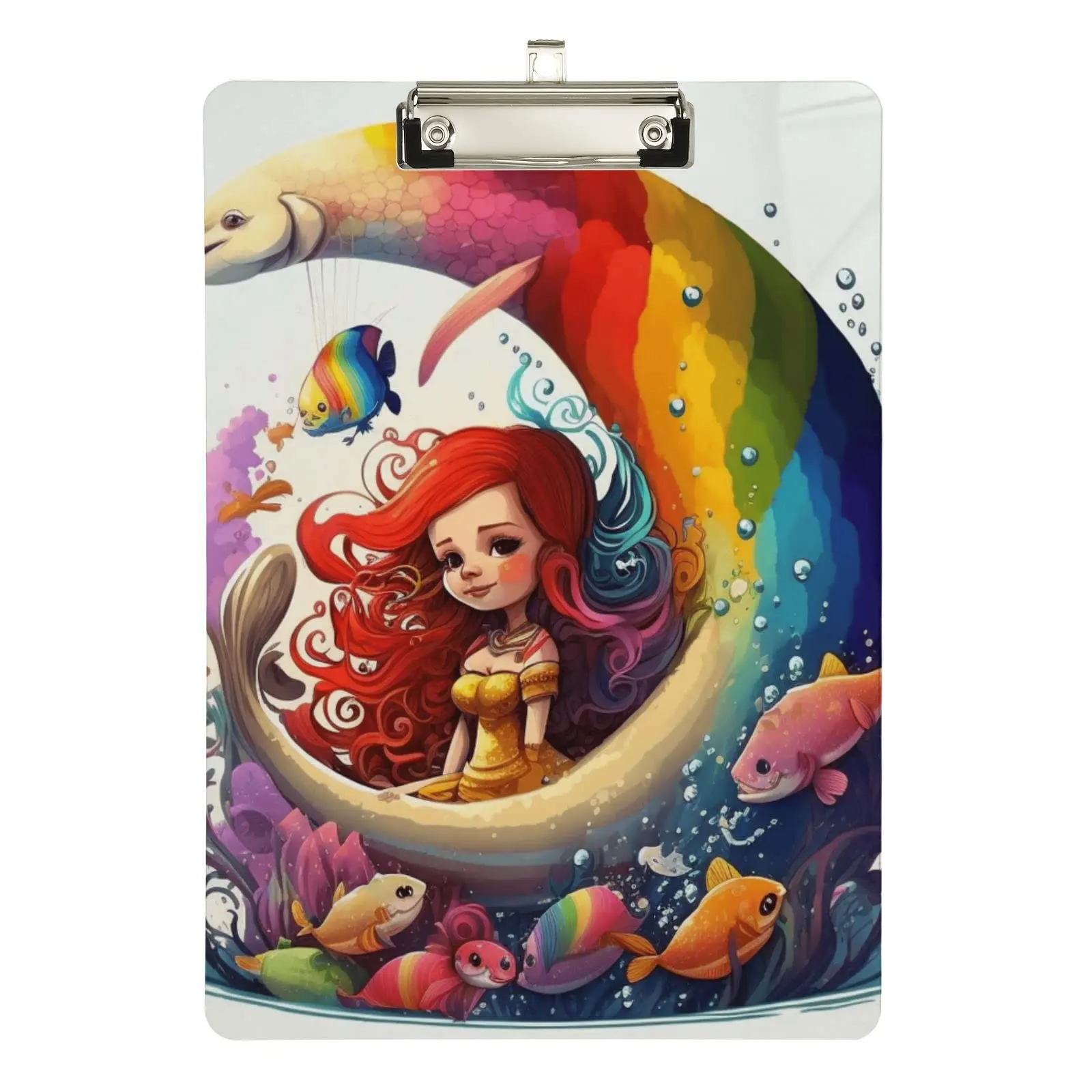 Cartoon Mermaid Acrylic Clipboard A4 Size with Metal Clip for Students Office Document Organizer Art Outdoor Sketching Supplies