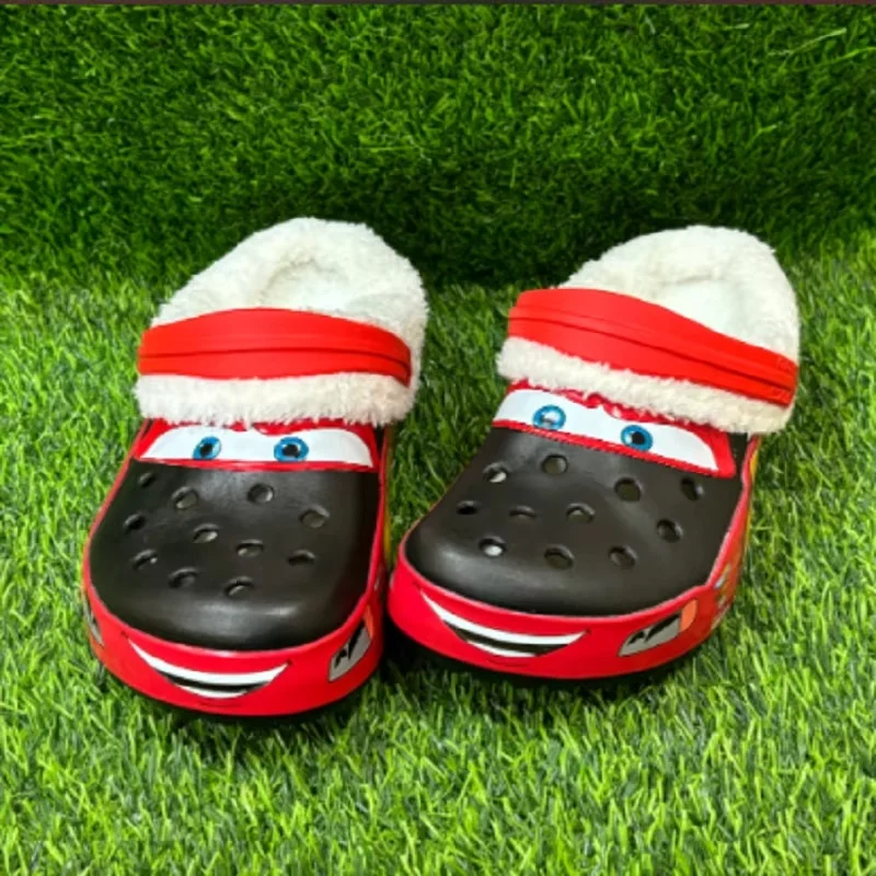 Anime Aoger Disney Lightning Mcqueen Pixar Cartoon Solid Color Waterproof Slippers With Hole Shoes And Cotton Cover Gift