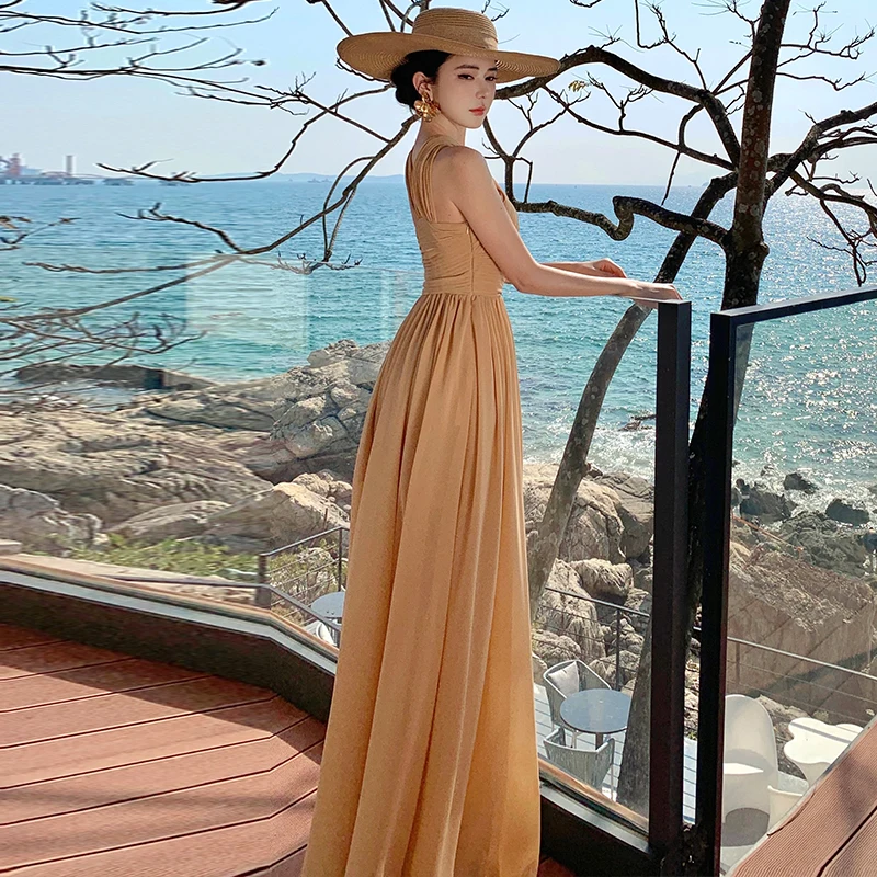 فستان صيفي فرنسي جديد أنيق للحفلات الراقصة فستان نسائي عتيق بدون أكمام مكشوف الأكتاف مثير بدون ظهر للعطلات فساتين ميدي