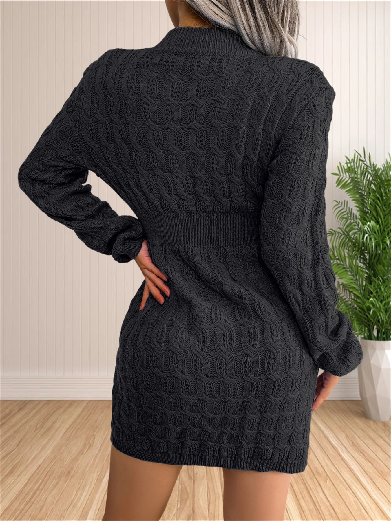 Women Skirt Sweater Dress Solid Color Long Sleeve Knit Pullover Sweater Bodycon Crewneck Autumn Winter