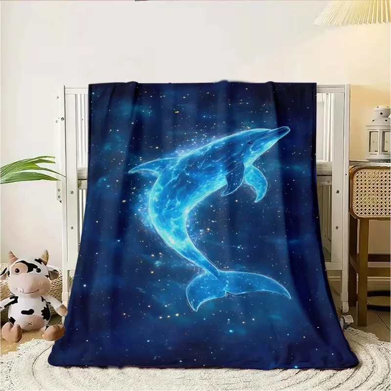 Watercolor Orca Killer Whale Ocean Blanket Teal Coral Starfish Wave Print Soft Warm Blanket Bedroom Sofa Blanket All Season