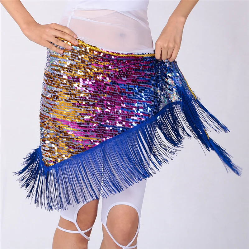 Womens Sequins Shiny Belly Dance Hip Scarf Mini Skirt Party Carnival Stage Performance Rave Belt Waist Chain Wrap Indain Costum