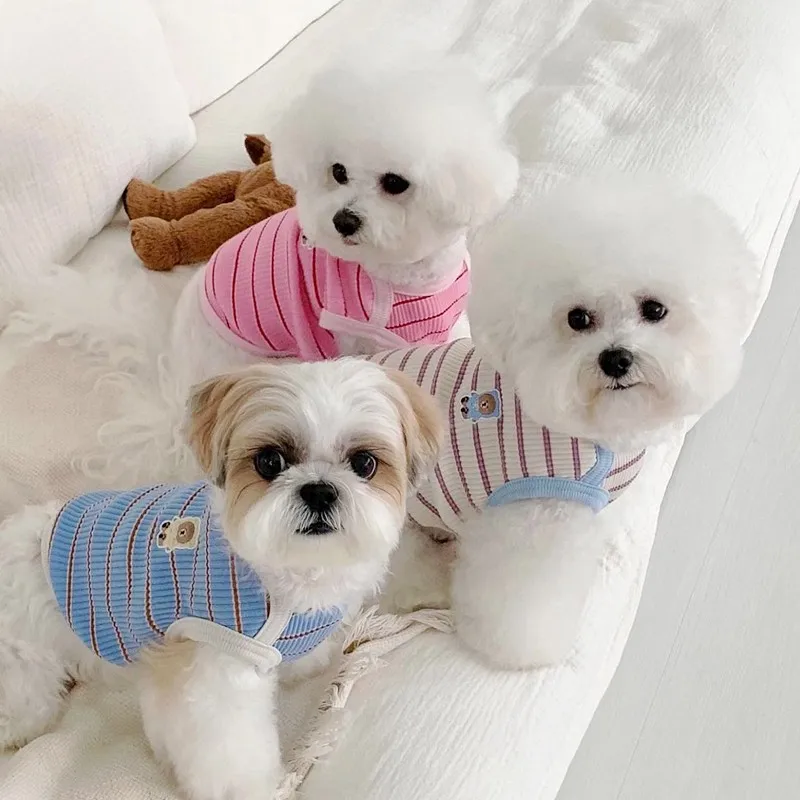 Pet Dog Vest Thin Dog Hoodies Bear Striped Dog Clothes Cat Shirt Chihuahua Bichon Yorkie Costume Puppy Undershirts All Seasons