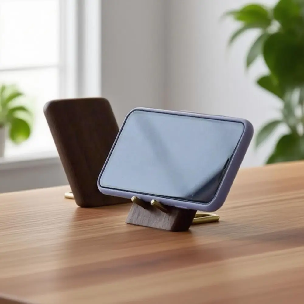 

Wooden Lazy Phone Stand Black Walnut Vintage Smartphone Support Bracket Universal Multifunction Desktop Phone Holder Office