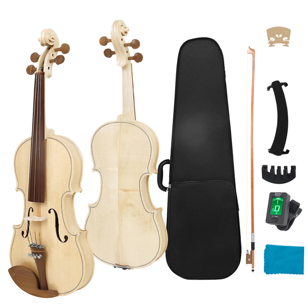 Professional 4/4 Violin Maple Tiger Stripe Violin Beginner Violin Set with Case Bow Tuner Mute Violin Shoulder Rest Rosin Parts