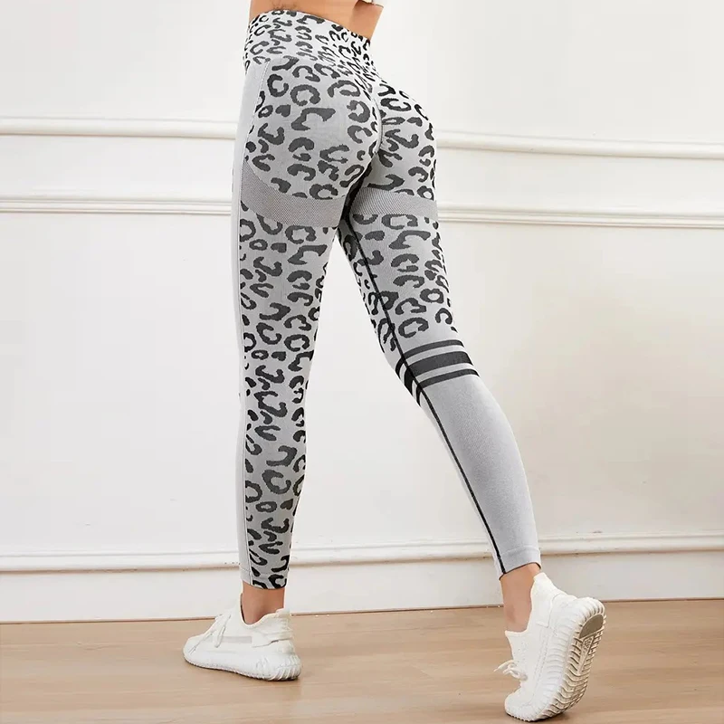 Women Leopard Seamless Yoga Pants High Waist Lifting Hip Honey Peach Hip Fitness Leggings Yoga Gym Tights Running Sports Pants