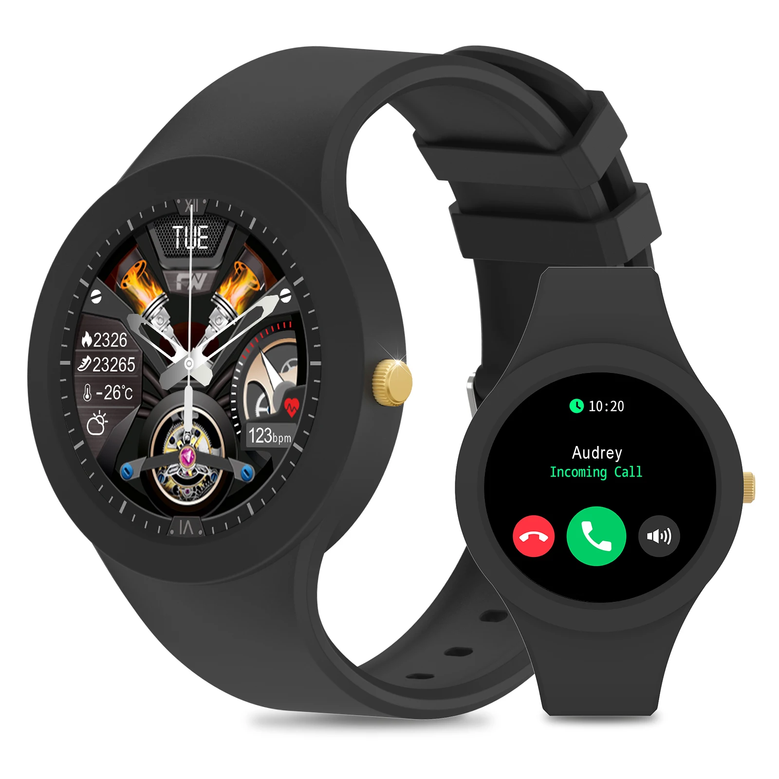 تتميز الساعة الذكية الجديدة ذات الدقة العالية التي تعمل باللمس بالكامل (الاتصال والرد) ووظيفة المكالمات اللاسلكية ووجه الساعة الضخمة