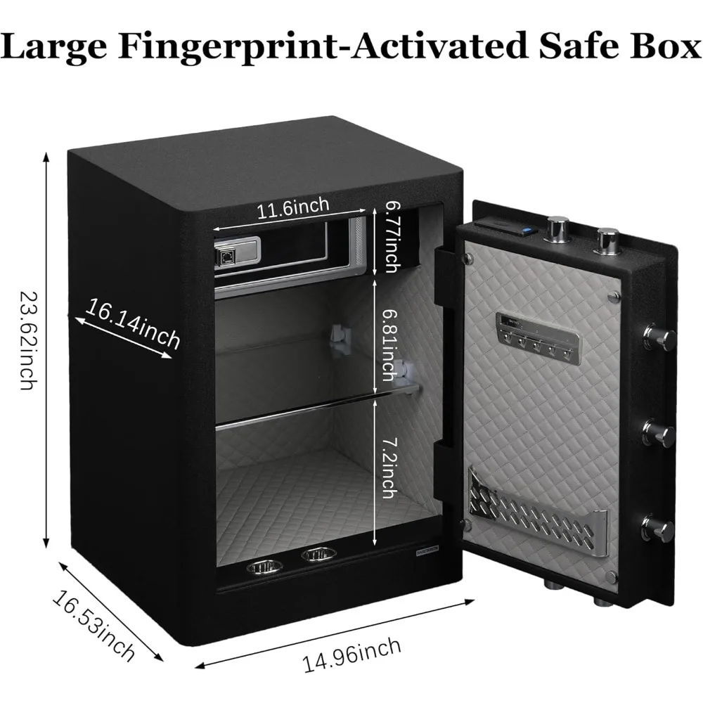الوصول إلى بصمات الأصابع، آمن لأمن المنزل، 3.38 قدم مكعب، سعة كبيرة، مقاومة للحريق والماء، فولاذ صلب مصمم مع I #2