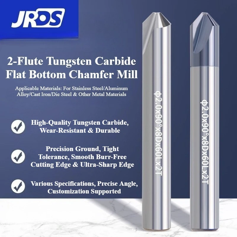 90DEG Tungsten Carbide Flat Bottom Chamfer Mill-2F Engraving Tool For Stainless Steel/Titanium Alloy/Aluminum 3D V-Groove Cutter