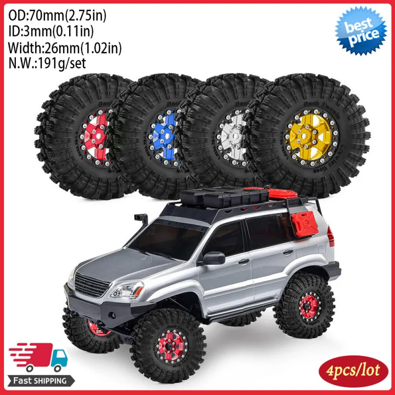 

4PCS 1.3" Metal RC Crawler Tires Wheels for 1/18 TRX4M SCX24 FMS Ascent-18 1/24 Axial SCX24 AX24 FCX24 FCX24M Upgrade Parts